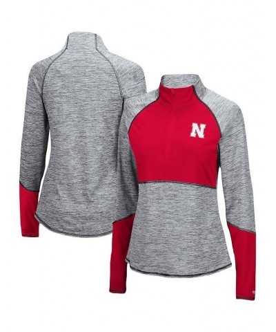 Women's Heathered Gray Scarlet Nebraska Huskers Color Block Space-Dye Raglan Quarter-Zip Top Heathered Gray, Scarlet $35.00 S...