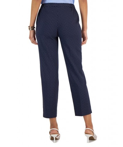 Women's Stretch-Jacquard Polka-Dot Straight-Leg Cropped Pants Kasper Navy Multi $29.69 Pants