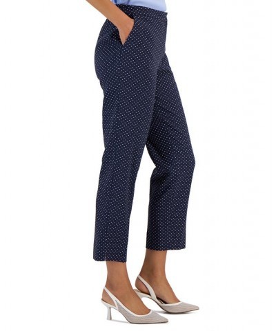 Women's Stretch-Jacquard Polka-Dot Straight-Leg Cropped Pants Kasper Navy Multi $29.69 Pants