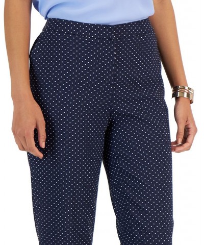 Women's Stretch-Jacquard Polka-Dot Straight-Leg Cropped Pants Kasper Navy Multi $29.69 Pants