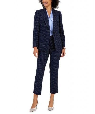 Women's Stretch-Jacquard Polka-Dot Straight-Leg Cropped Pants Kasper Navy Multi $29.69 Pants