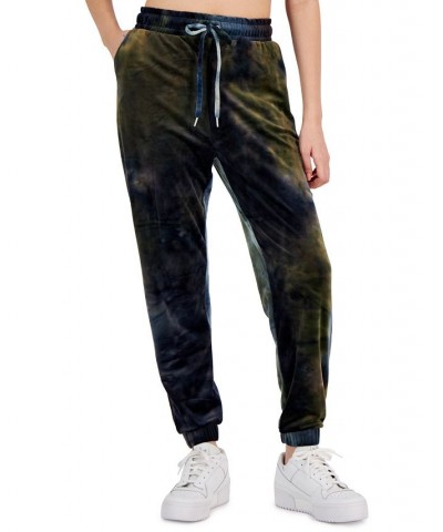 Juniors' Tie-Dyed Velour High Rise Jogger Pants Green $9.49 Pants