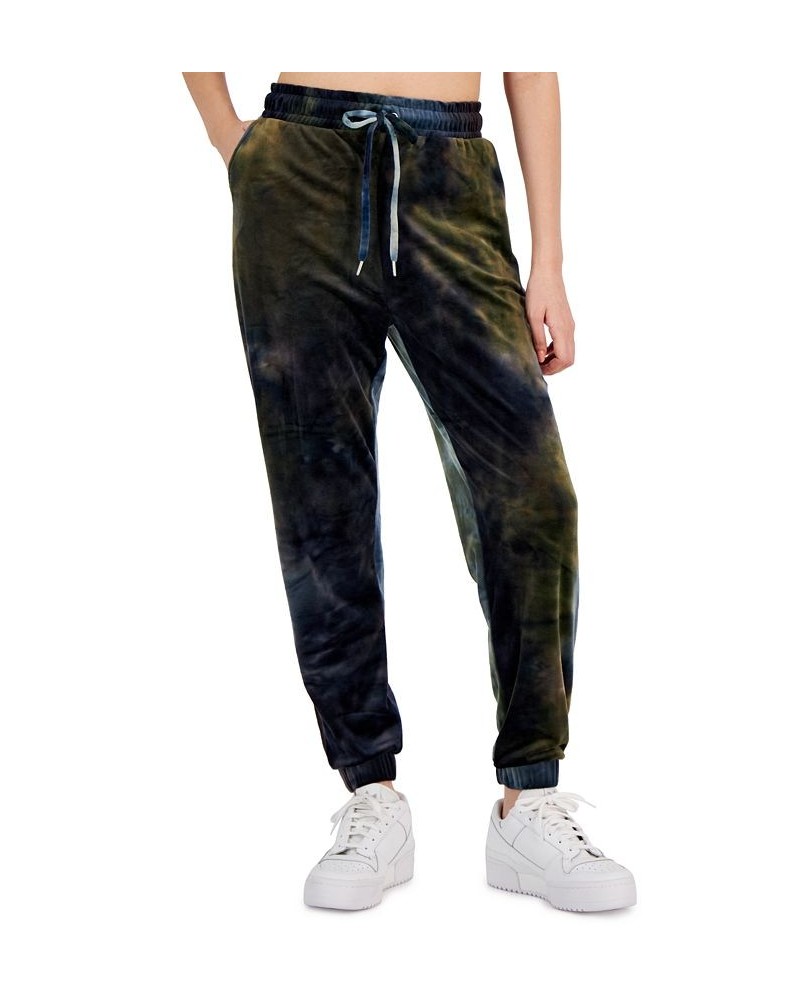 Juniors' Tie-Dyed Velour High Rise Jogger Pants Green $9.49 Pants