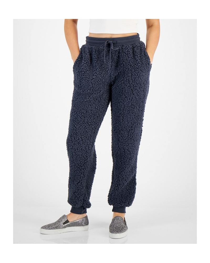 Juniors' Sherpa Drawstring Jogger Pants Blue $17.99 Pants