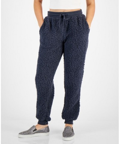 Juniors' Sherpa Drawstring Jogger Pants Blue $17.99 Pants