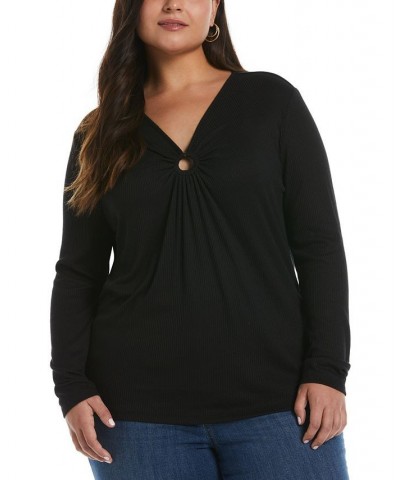 Plus Size O-Ring Long Sleeve Top Black $41.08 Tops