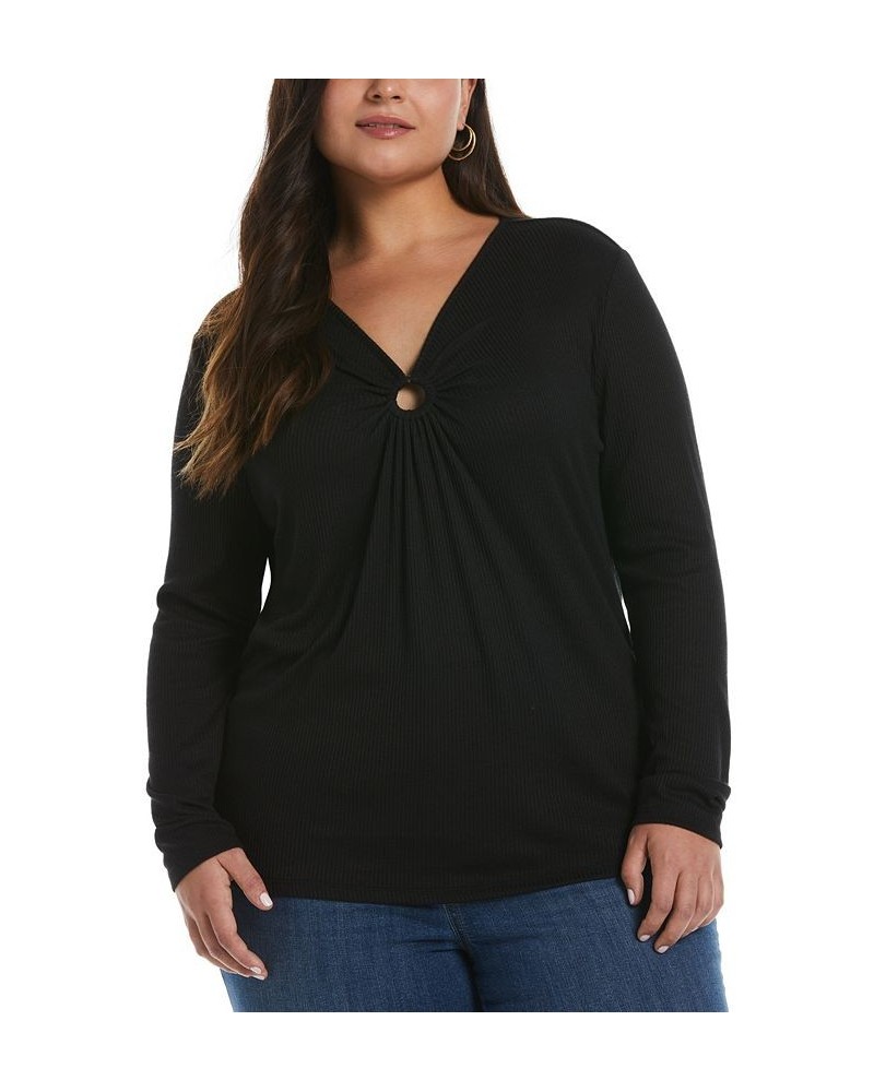 Plus Size O-Ring Long Sleeve Top Black $41.08 Tops