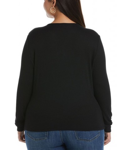 Plus Size O-Ring Long Sleeve Top Black $41.08 Tops