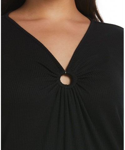 Plus Size O-Ring Long Sleeve Top Black $41.08 Tops