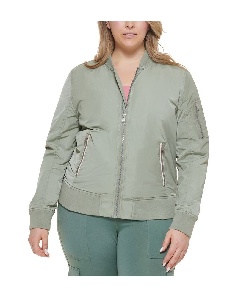 Trendy Plus Size Melanie Bomber Jacket Sea Green $47.00 Jackets