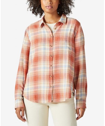 Plaid Boyfriend Shirt Brown $21.39 Tops