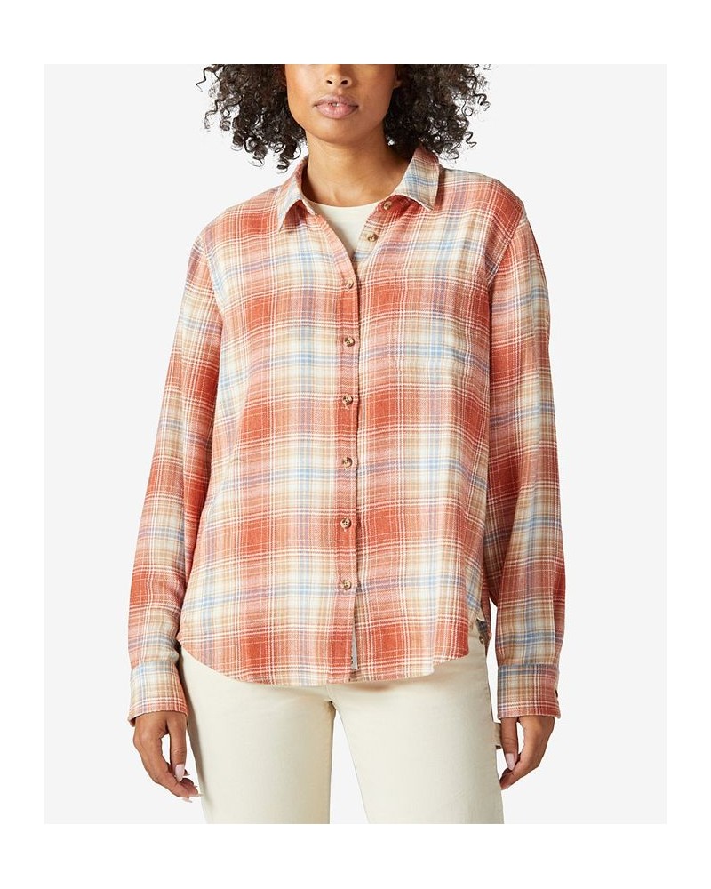 Plaid Boyfriend Shirt Brown $21.39 Tops