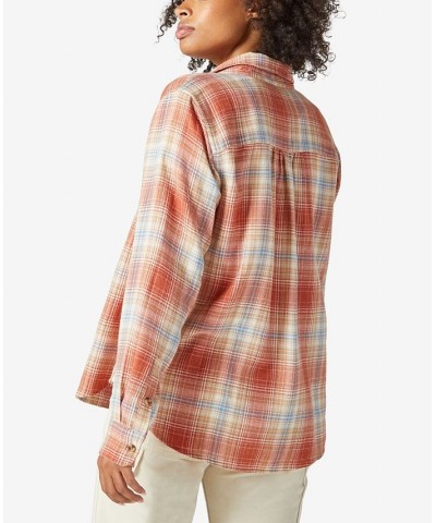 Plaid Boyfriend Shirt Brown $21.39 Tops