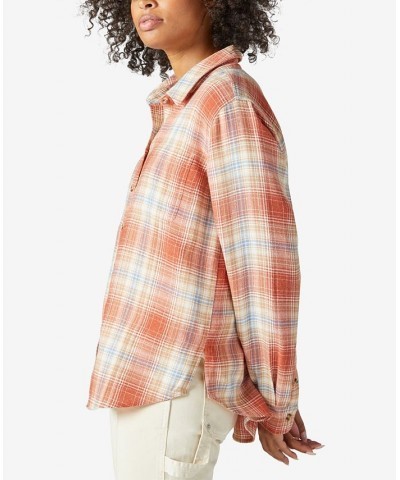 Plaid Boyfriend Shirt Brown $21.39 Tops