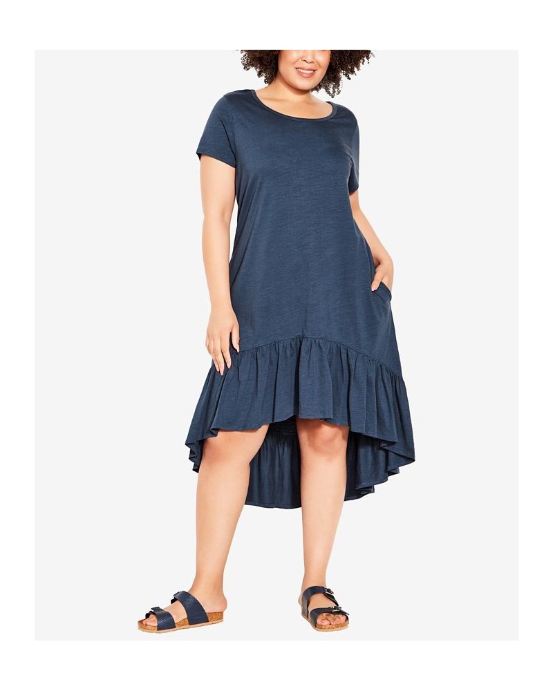 Plus Size Ella Ruffle Plain Dress Steel $20.79 Dresses