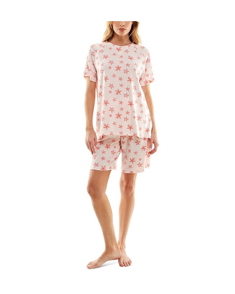 Women's Printed Bermuda Shorts Pajama Set Pink $13.27 Sleepwear