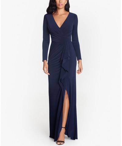 Ruffled Side-Slit Gown Navy Blue $71.06 Dresses