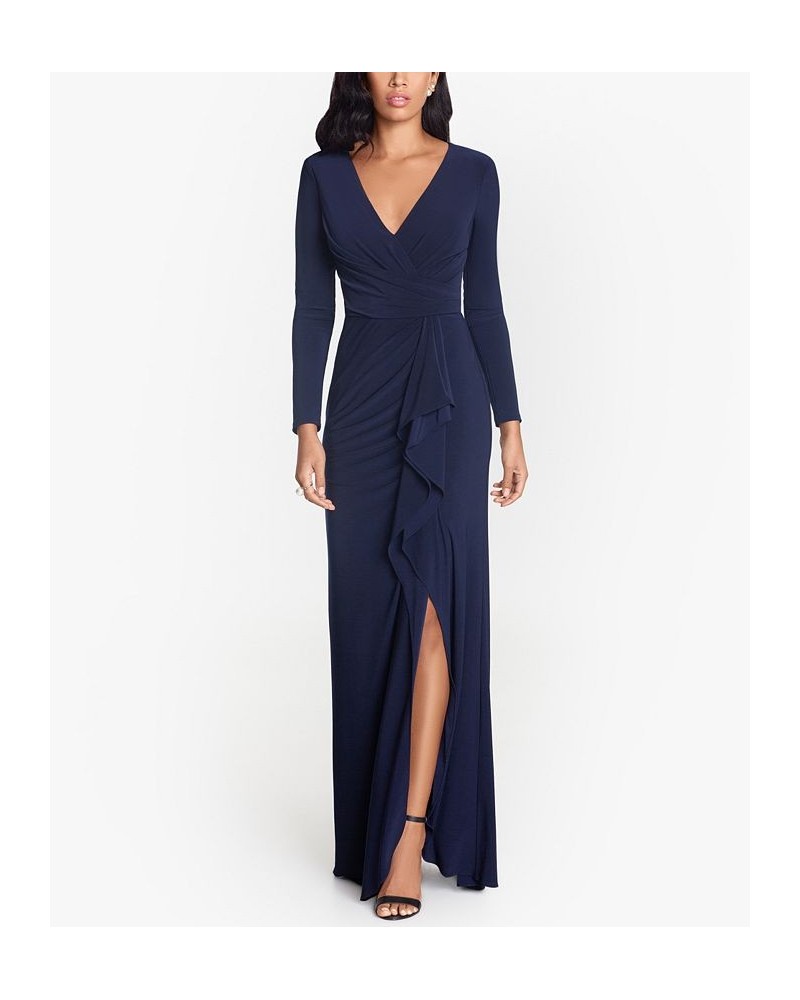 Ruffled Side-Slit Gown Navy Blue $71.06 Dresses