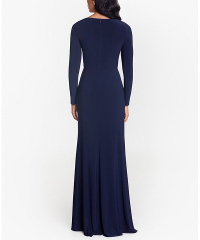 Ruffled Side-Slit Gown Navy Blue $71.06 Dresses