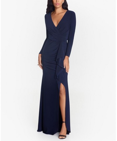 Ruffled Side-Slit Gown Navy Blue $71.06 Dresses