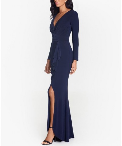 Ruffled Side-Slit Gown Navy Blue $71.06 Dresses