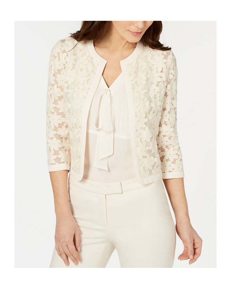 Broderie Cropped Lace Cardigan White $53.46 Sweaters