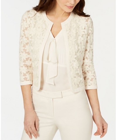 Broderie Cropped Lace Cardigan White $53.46 Sweaters