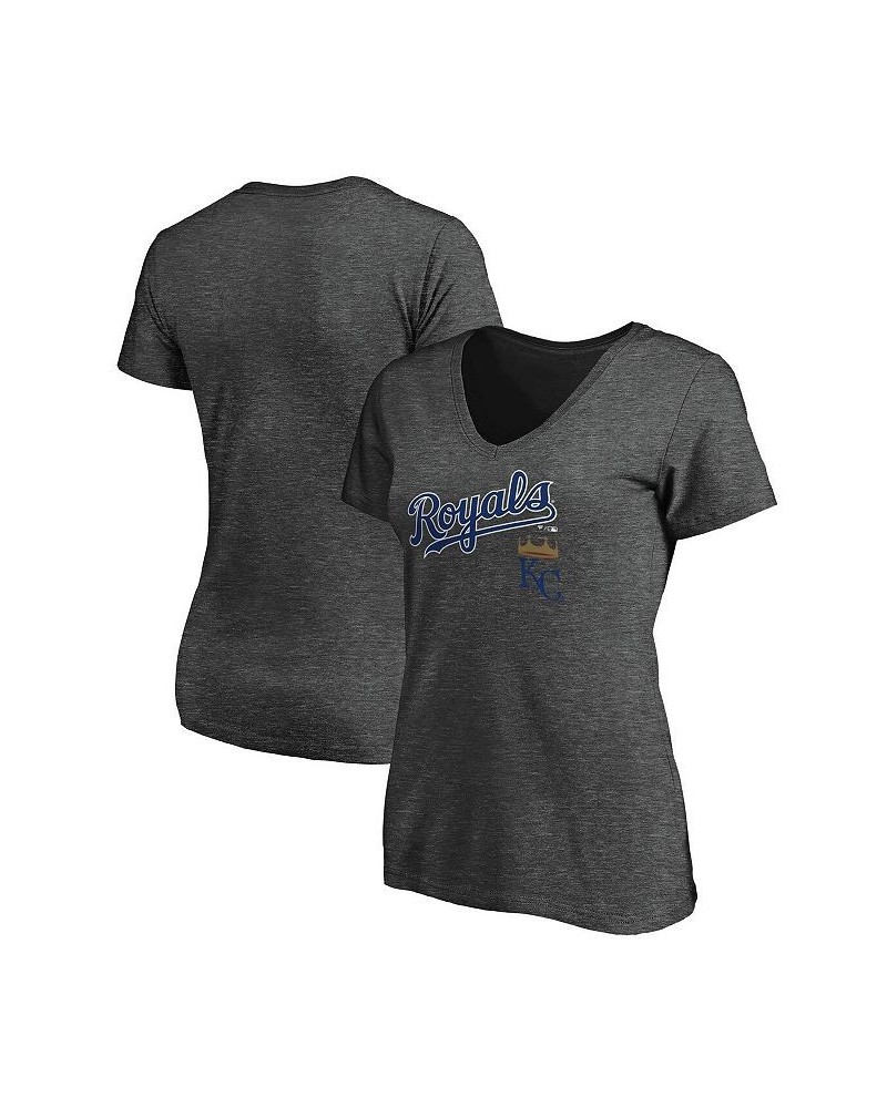 Women's Branded Heathered Charcoal Kansas City Royals Team Logo Lockup V-Neck T-shirt Heathered Charcoal $18.40 Tops