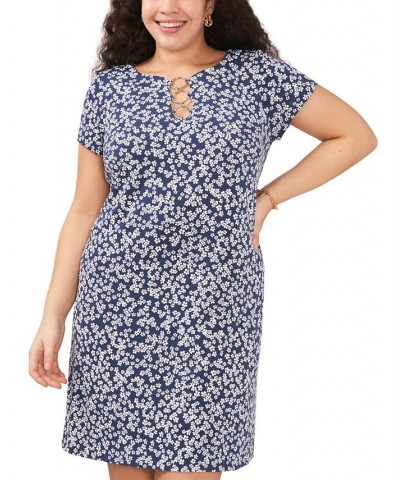 Plus Size Floral-Print Grommet-Trim Dress Denim $37.38 Dresses