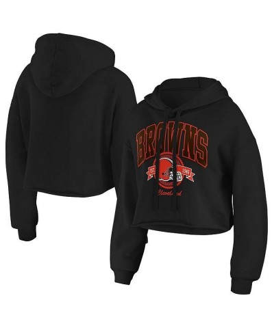 Women's Black Cleveland Browns Fleece Cropped Pullover Hoodie Black $44.19 Sweatshirts