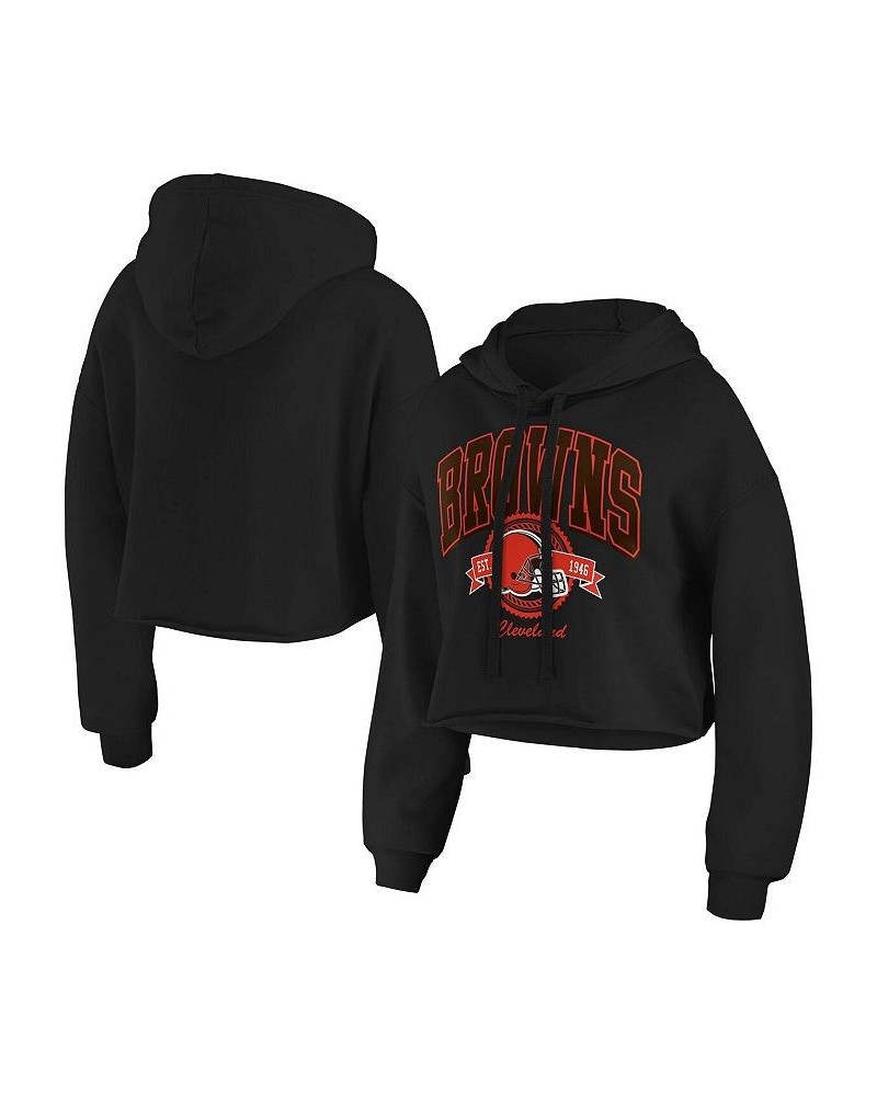 Women's Black Cleveland Browns Fleece Cropped Pullover Hoodie Black $44.19 Sweatshirts