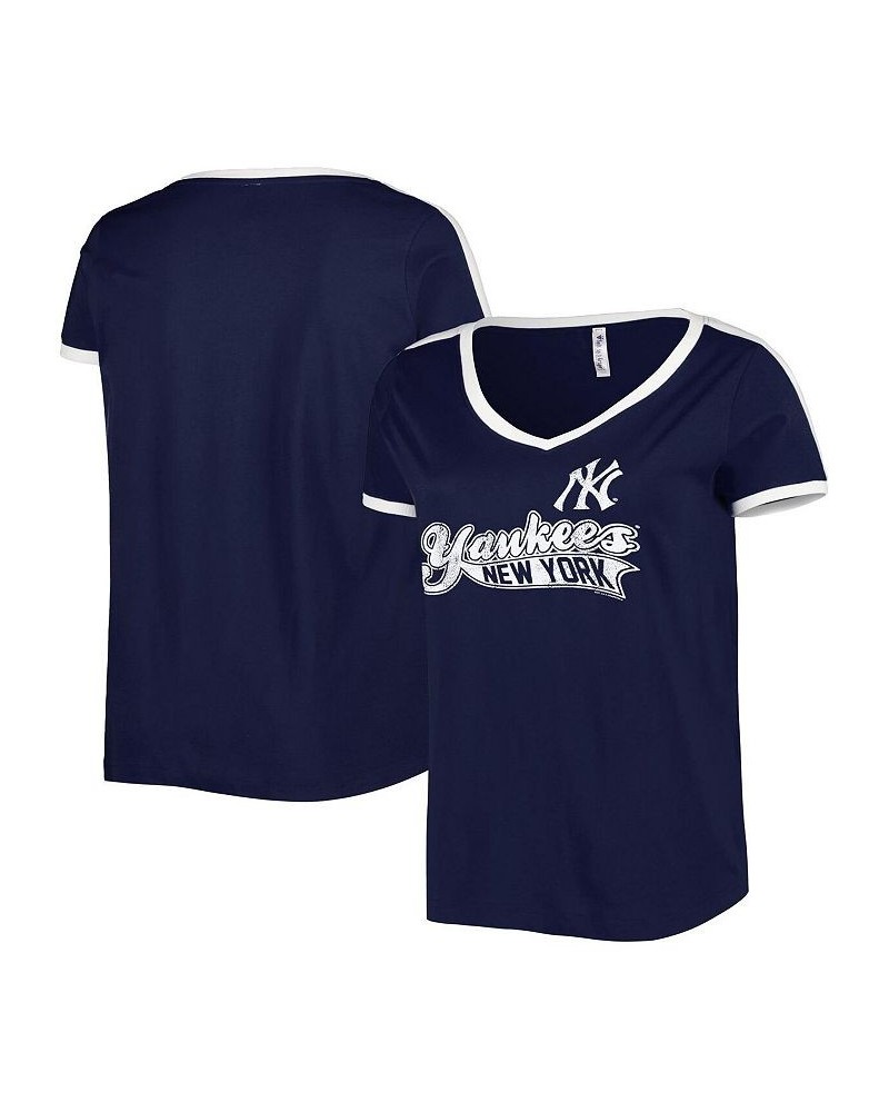 Women's Navy New York Yankees Plus Size V-Neck T-shirt Navy $28.19 Tops