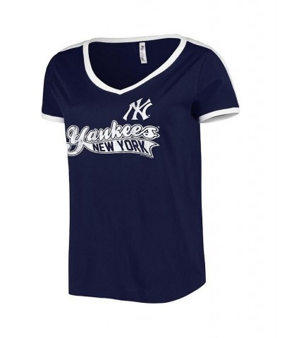 Women's Navy New York Yankees Plus Size V-Neck T-shirt Navy $28.19 Tops