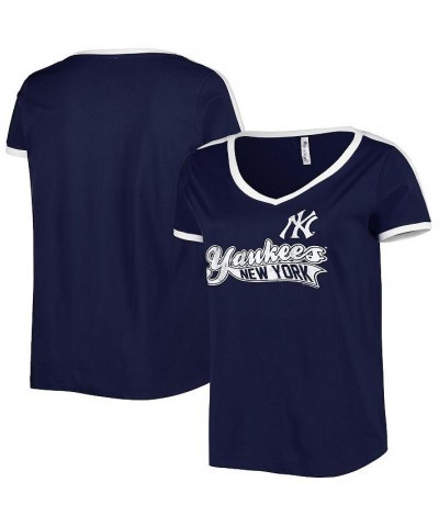 Women's Navy New York Yankees Plus Size V-Neck T-shirt Navy $28.19 Tops