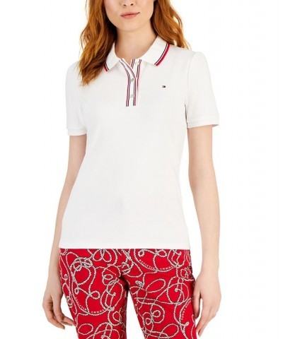 Women's Cotton Logo-Stripe Puff-Sleeve Polo White $21.67 Tops