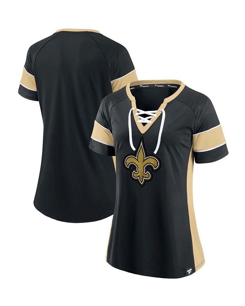 Women's Black Gold-ToneNew Orleans Saints Team Draft Me Lace-Up Raglan T-shirt Black, Gold-Tone $31.10 Tops