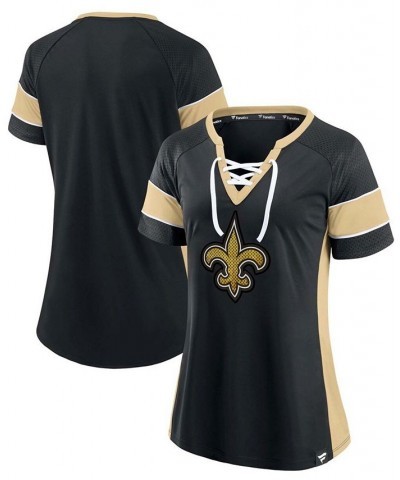 Women's Black Gold-ToneNew Orleans Saints Team Draft Me Lace-Up Raglan T-shirt Black, Gold-Tone $31.10 Tops