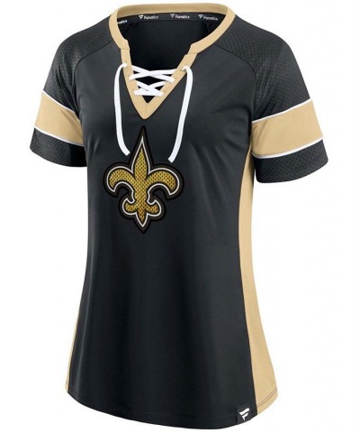 Women's Black Gold-ToneNew Orleans Saints Team Draft Me Lace-Up Raglan T-shirt Black, Gold-Tone $31.10 Tops