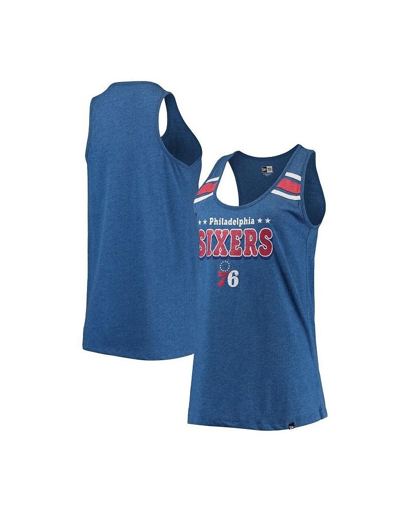 Women's Heather Royal Philadelphia 76Ers Scoop-Neck Racerback Tank Top Heathered Royal $16.40 Tops