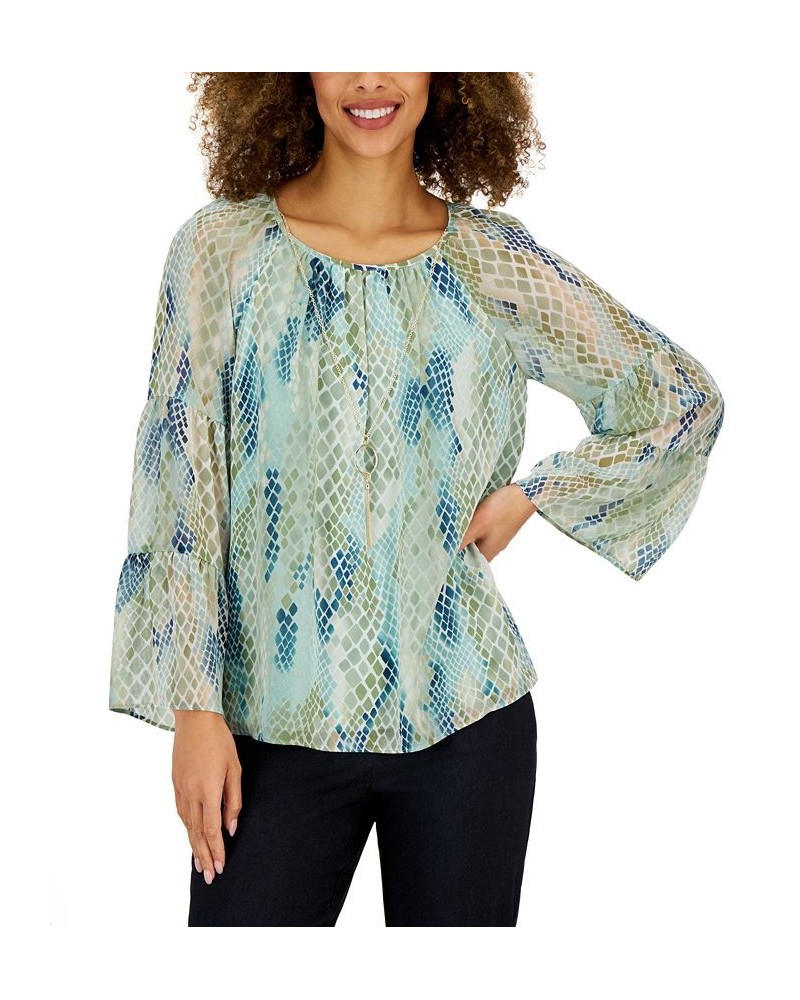 Women's Glowing Reptile-Print Top Blue $14.63 Tops