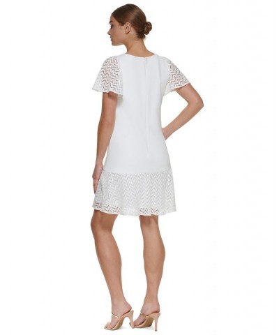 Petite Chevron-Trim Flutter-Sleeve Fit & Flare Dress Ivory $50.40 Dresses