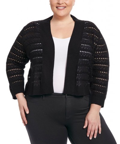 Plus Size Pointelle Open-Front Cardigan Sweater Black $46.64 Sweaters