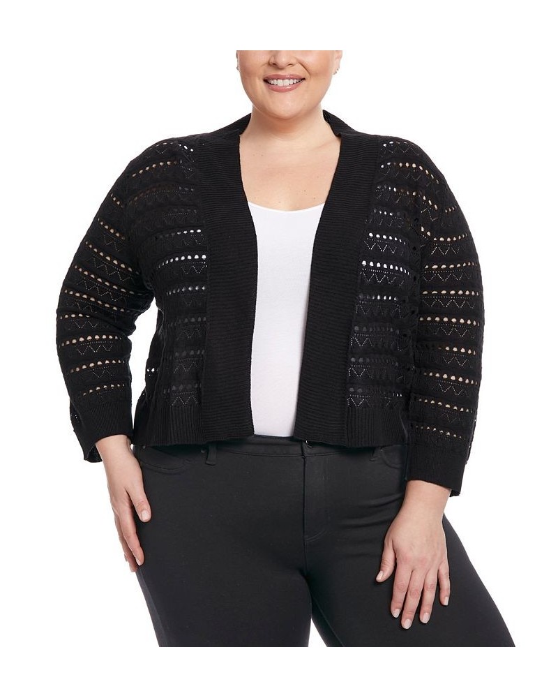 Plus Size Pointelle Open-Front Cardigan Sweater Black $46.64 Sweaters