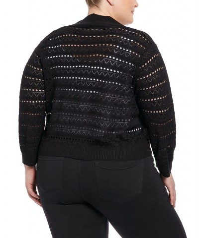 Plus Size Pointelle Open-Front Cardigan Sweater Black $46.64 Sweaters