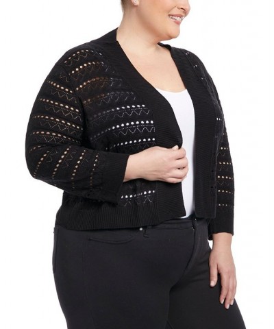 Plus Size Pointelle Open-Front Cardigan Sweater Black $46.64 Sweaters