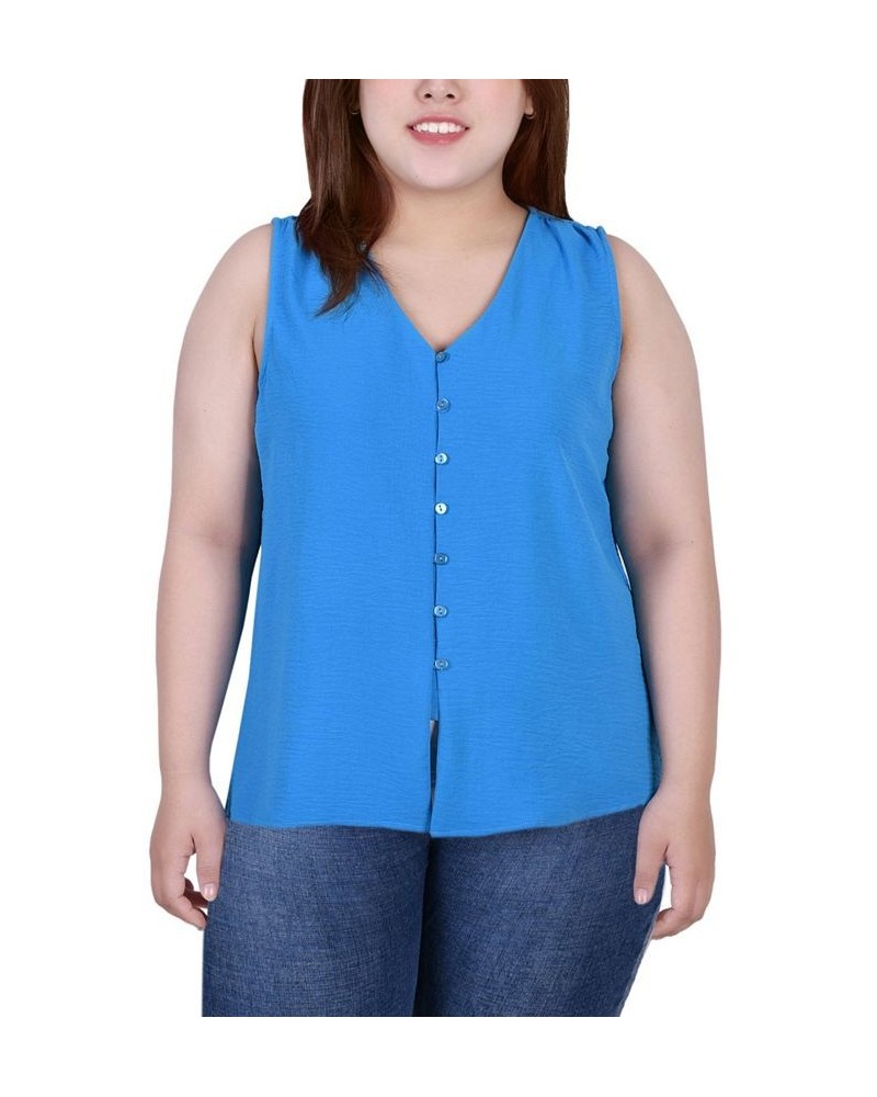 Plus Size Sleeveless Button-Front Blouse Blue $12.86 Tops