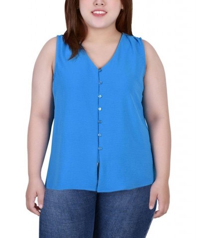 Plus Size Sleeveless Button-Front Blouse Blue $12.86 Tops