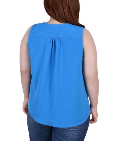 Plus Size Sleeveless Button-Front Blouse Blue $12.86 Tops