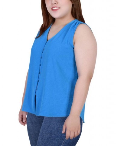 Plus Size Sleeveless Button-Front Blouse Blue $12.86 Tops