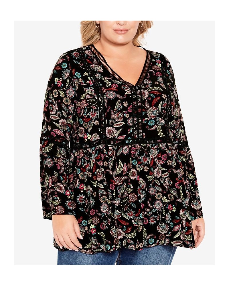 Plus Size Bohemian Print Top Paisley Daisy $30.36 Tops